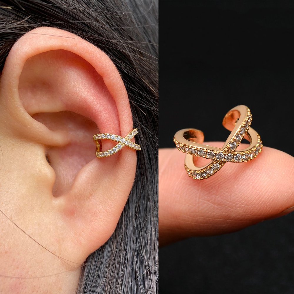 5/$35 BUNDLE DEAL Gold Tone Earring Cuffs Crisscross NEW